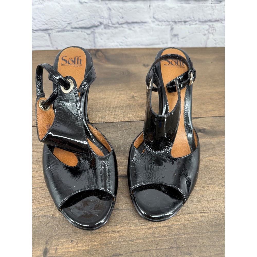 Sofft Black  Patent Leather Peep Toe Slingback Heels 8.5M Classic Comfort Office - Picture 5 of 13